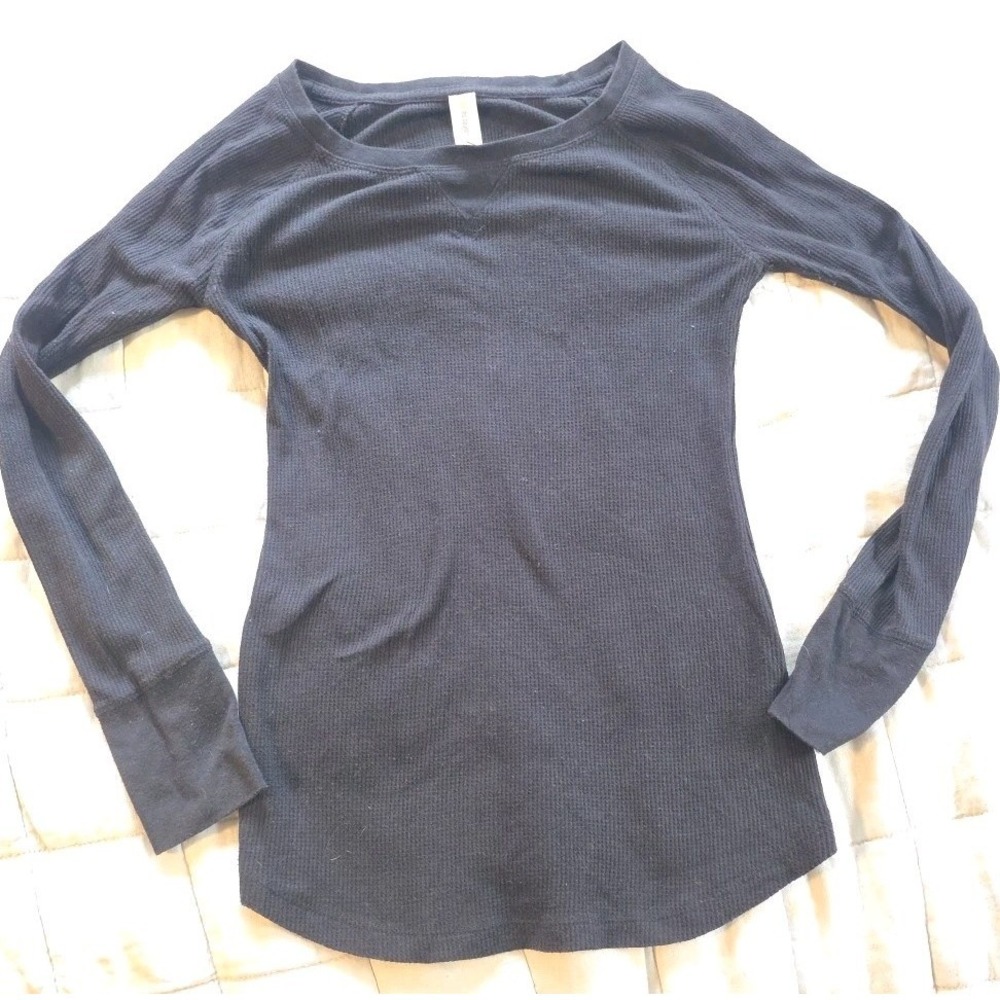 No Boundaries Waffle Knit Thermal Top Jrs‎ M Y2K Long Sleeve Fitted Black